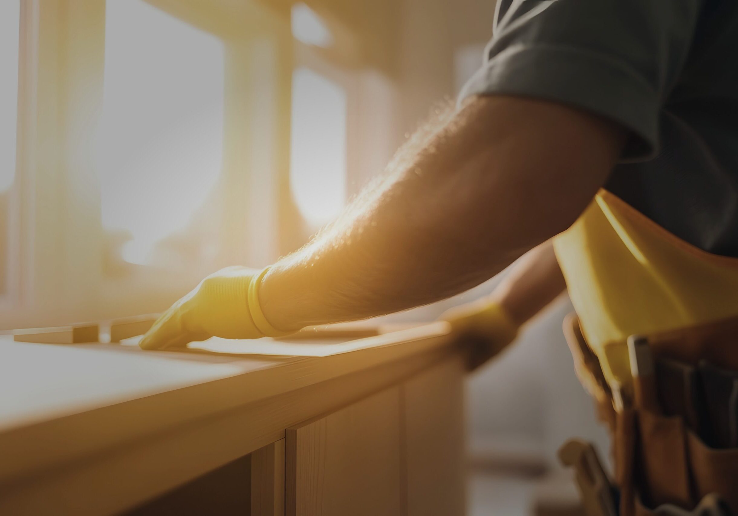Carpenter installing custom cabinetry